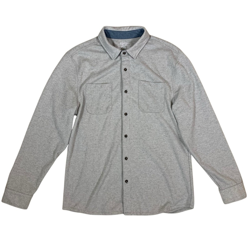 Laguna Gray Button‎ Down Shirt Soft Knit Layering Piece Large Minimalist Cozy